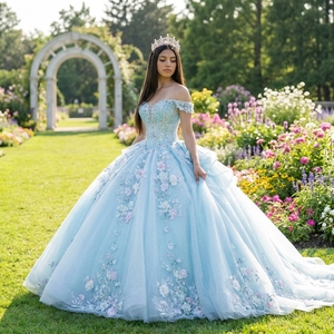 Robe de soirée en mousseline de soie bordeaux scintillante avec appliques, taille naturelle, sequins et dentelle, modèle Dy8512, style robe de bal, Vestido Novia - Product Image 1