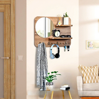 Porte-clés mural en bois avec crochet et miroir, style campagnard américain, installation suspendue pour la décoration du salon