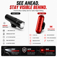 Kit de sécurité pour vélo de banlieue avec sac de cadre de vélo de 4,4 L, éclairage avant et arrière rechargeable par USB, antivol de chaîne anti-cisaillement ART3 pour VTT et vélo électrique