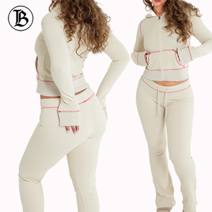 Conjuntos de Ropa de Salón para Mujer, Tejido Waffle, Manga Larga, Chaqueta con Cierre y Pantalones Deportivos, Ropa Personalizada - Product Image 2