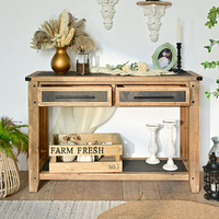 Console d'entrée vintage shabby chic en bois massif, 2 tiroirs, 1 étagère, durable, montage facile, salon, ferme, hôtel