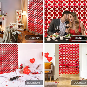 Tenda a Frange con Cuori Rossi in Lamina, Decorazione per Porte, Sfondo per Feste di Compleanno, Matrimoni e Addii al Nubilato - Product Image 6