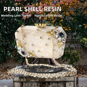 Bolso de mano floral de resina con adornos de cristal, correa de cadena dorada, bolso de noche artístico para fiesta de bodas - Product Image 2