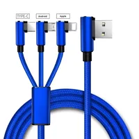 Kabel Charger USB Type-C 3 in 1 Kulit Hitam Nylon dengan Pengisian Cepat 3A