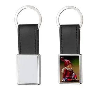 Blank sublimation PU Leather keychain customized Photo Printing leather key chain metal square shape rings key chain