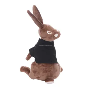 Custom Made Long Ear Stuffed Rabbit/bunny Plush Toy A Brown Stuffed Rabbit In A Black T-shirt