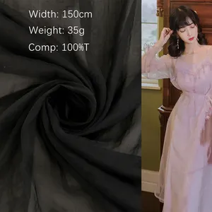 35gsm müslüman Dubai abaya kumaş tekstil hammaddeleri kadın ve erkek elbiseler için siyah düz şifon kumaş
