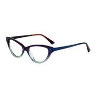 JNLOO RS2408 Monture optique à monture complète œil de chat à motif géométrique dégradé coloré, tendance, confortable, unisexe, convient à toutes les formes de visage