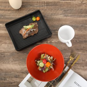 Assiette carrée noire mate en mélamine pour viande, gâteau de viande, service de plats chinois, hot pot, barbecue coréen, grillade japonaise, assiette empilable - Product Image 2