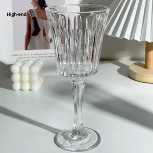 卸売 クリエイティブ ダイヤモンド ヴィンテージ ストライプ エンボス加工 クリスタルクリア フルート レッドワイン ゴブレット グラス 201-300ml 北欧スタイル - Product Image 5