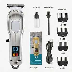 Cortadora de Pelo Profesional de Lujo, Vintage, Dorada, Metálica, con Cuchilla en T de Acero Repujado, Recargable, Inalámbrica, con Pantalla LCD, para Barbería - Product Image 3