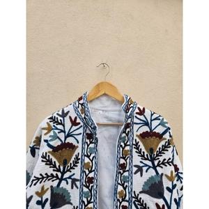 TNT Suzani Quilted Eco-Friendly Breathable Winter <b>White</b> <b>Jacket</b> Solid Design New Arrival Elegant Mandarin Collar Short <b>Tweed</b> - Product Image 2