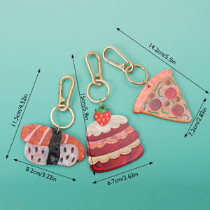 Cá nhân ngọt ngào Bánh dâu tây, sushi, bánh pizza cô gái túi quyến rũ Keychain màu hồng bánh hình dễ thương Keychain bán buôn - Product Image 3