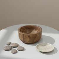 Bol en bois rustique sculpté à la main - Bol de service décoratif en paulownia pour la décoration intérieure bohème