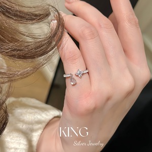 Bague Goutte d'Eau en Argent Sterling S925, Sertie Pavé, Forme Larme, Bijou Tendance pour Femme, Bague de Pinky, Usage Quotidien - Product Image 5