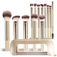Ensemble de 13 pinceaux de maquillage en nylon avec pochette de rangement, pinceaux pour poudre libre, blush et fard à paupières