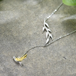 Lotus Fun hecho a mano 925 Sterling Silver18k chapado en oro golondrina Rama de sauce collar asimétrico cadena joyería de lujo para mujeres - Product Image 3