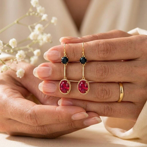 Handmade Ruby and Black Obsidian <b>Earrings</b> with Faceted Red Gemstone Drops in Sterling <b>Silver</b> or Gold Filled Statement <b>Dangle</b> - Product Image 6