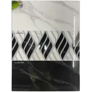 Glossy Black and white Malaysia hot designs stone look wall tile 300x600mm