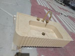 Lavabo mural en marbre naturel avec motif ondulé, lavabo intégré <span class=keywords><strong>de</strong></span> luxe pour salle <span class=keywords><strong>de</strong></span> bain, idéal pour hôtel, villa, appartement - Product Image 2