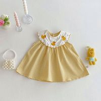 Robe d'été sans manches à carreaux pour bébé fille, broderie de dessin animé, jupe pour enfants, vêtements à la mode pour enfants
