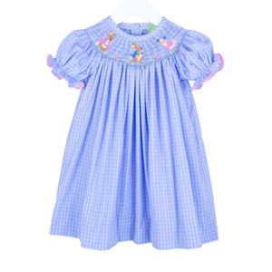 Ropa de Bebé Vestidos de bebé niña vestido fruncido para niña conejo azul algodón corto diseño personalizado de Vietnam - Product Image 1