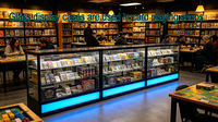 Vitrine en verre avec éclairage LED RGB et cadre en aluminium noir pour figurines, bijoux, lunettes de soleil. Étui de présentation multifonctionnel pour cartes à collectionner