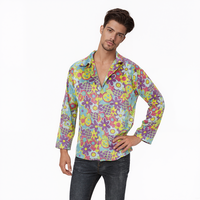 Chemise à manches longues en velours floral pour homme, imprimé coloré, haut pour fête, danse et spectacle sur scène