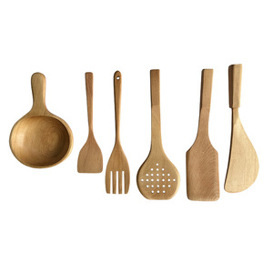 Wooden Cooking Utensil Set 6 Piece Beechwood Spoons Spatulas Forks For Kitchen Use - Product Image 1