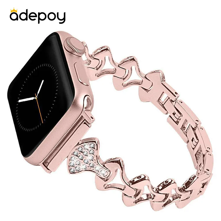 Adepoy A-ST64 Custom Watch Bands Luxury Small Fan-shaped Diamond Metal Watch Strap For Apple Watch Series 7 SE 654321 Wrist Band