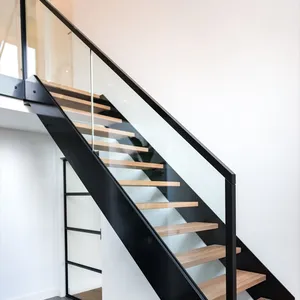 interior metal wooden steps open riser side-plate stairs for house