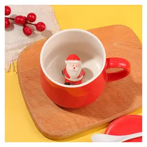 Wholesale Red 3D Mug Animal Coffee Tea Cup Set Cartoon Ceramics Figurine Teacup