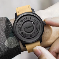 Reloj de pulsera de cuarzo de moda para hombre, diseño creativo con puntero deslizante, fuerza magnética, aleación antigua, correa de acero inoxidable, venta al por mayor