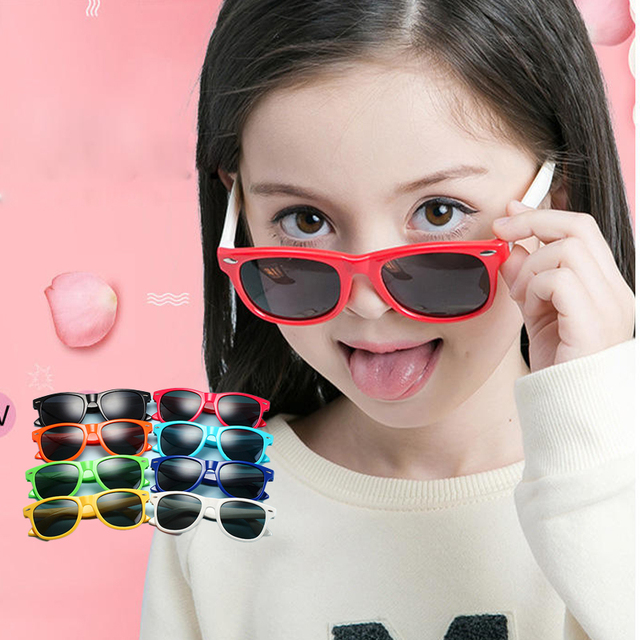 Wholesale Rectangle Fashion Silicone Flexible Uv protection Polarized Shades Sun Glasses Sunglasses for Children Kids Girls Boys