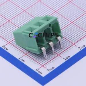 DB128R-5.0-3P-GN-S Screw Terminal Block Bent Lead Through Hole,P=5mm Connector 1x3P 5mm Green Right Angle Insert - Product Image 2