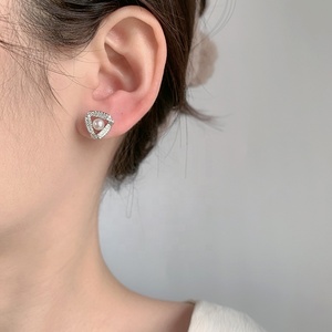 Boucles d'oreilles clous en perles d'eau douce géométriques tendance KAMMY 4-4,5 mm, argent S925 de haute qualité, zircon pour femmes - Product Image 6