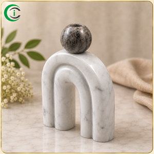 Modern White Grey <b>Marble</b> <b>Candle</b> Holder 9 Inch Polished Stone <b>Candle</b> Stand for Dining Table Decor Wedding Reception Styling Hotel - Product Image 1