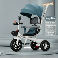 Tricycle pour enfants à cadre en acier, avec barre de poussée, pare-soleil, vitesse unique, fourche à suspension, frein à pédale, roues de 6 pouces (les couleurs peuvent varier)