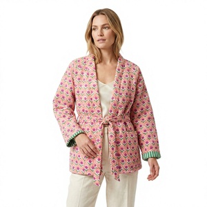 Veste d'hiver pour femme, style bohème, faite à la main, 100% coton pur, douce, matelassée, réversible, motif floral indien, séchage rapide, col en V - Product Image 1
