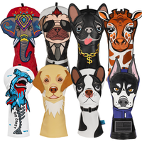 Housse de tête de club de golf amusante en cuir PU brodée avec animaux (chien, éléphant, girafe) – Housse de driver et de bois – Accessoires de golf