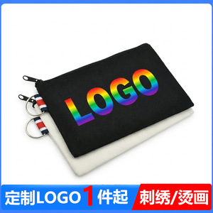 Canvas Storage Bag With Metal Ring Zipper Closure White And Black Horizontal Square Shape For Everyday Use - Product Image 4