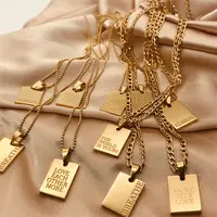 Artilady Kalung Rantai Kuba Lapis Emas 18K, Perhiasan Huruf Ukir Pribadi untuk Pria dan Wanita