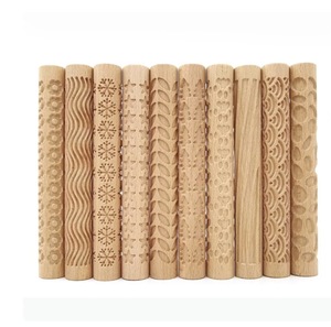 Wooden Texture Rolling Pin Ceramic Pottery Art Embossed Rod Flower Pattern Mud Roll Roll Reliefs DIY Clay Craft Tool