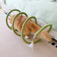 Tunnel spirale pour chat de grande taille (12 pouces), jouet auto-entretenant pliable avec plumes et clochette