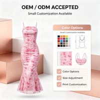 Robe Midi Femme Imprimé Floral en Maille à Bretelles Fines, Style Crayon Froncé et Drapé, Printemps Automne, Élégante pour Vacances et Soirées OEMODM