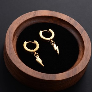 1 Paire de Boucles d'Oreilles Clous Punk en Acier Inoxydable avec Pendentif Éclair, Ensemble de Boucles d'Oreilles Noires, Bijoux d'Oreille Hip Hop pour Hommes et Femmes - Product Image 5