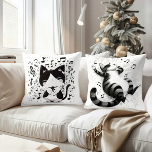 แมวๆ นักดนตรีในหมอนอิงวันหยุดประดับตกแต่งห้องนั่งเล่นแสนอบอุ่นด้วยถุงเท้าคริสต์มาสและเขากวางเรนเดียร์ - Product Image 4