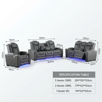 Ensemble de canapés inclinables 3+2+1 style cinéma avec lumières LED bleues et surpiqûres en losange