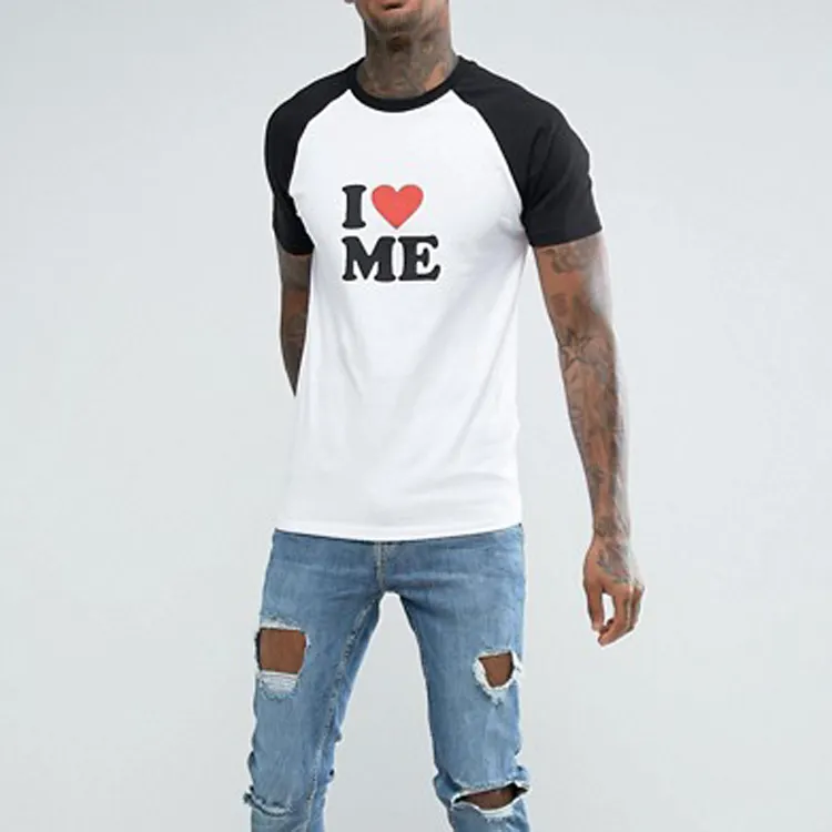 T-shirt manches courtes en coton avec blocs de couleurs, imprimé Raglan personnalisé