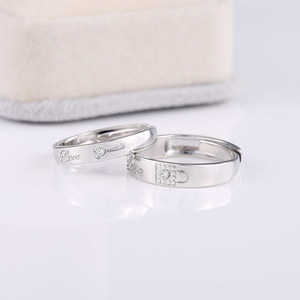 Bagues de couple en zircon avec clé et cadenas, ensemble de bagues assorties pour l'amour romantique, bijoux tendance - Product Image 5
